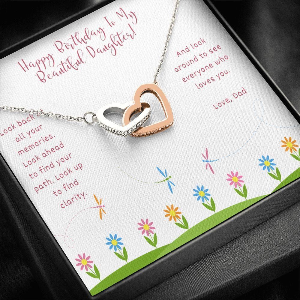 Interlocking Hearts Necklace Dad Birthday Gift For Daughter Look Up To Find Clarity