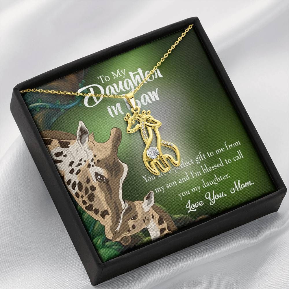 To My Daughter In Law Gift To Me From My Son Giraffe Couple Necklace
