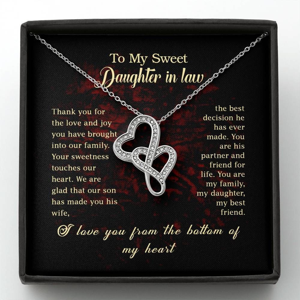 Love You From The Bottom Of My Heart Gift For Daughter In Law Double Hearts Necklace