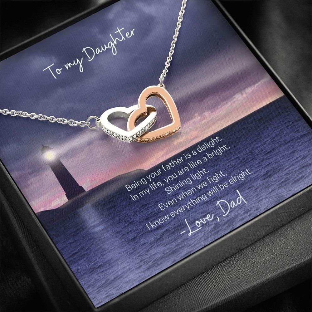Interlocking Hearts Necklace Dad Gift For Daughter Shining Light Lighthouse