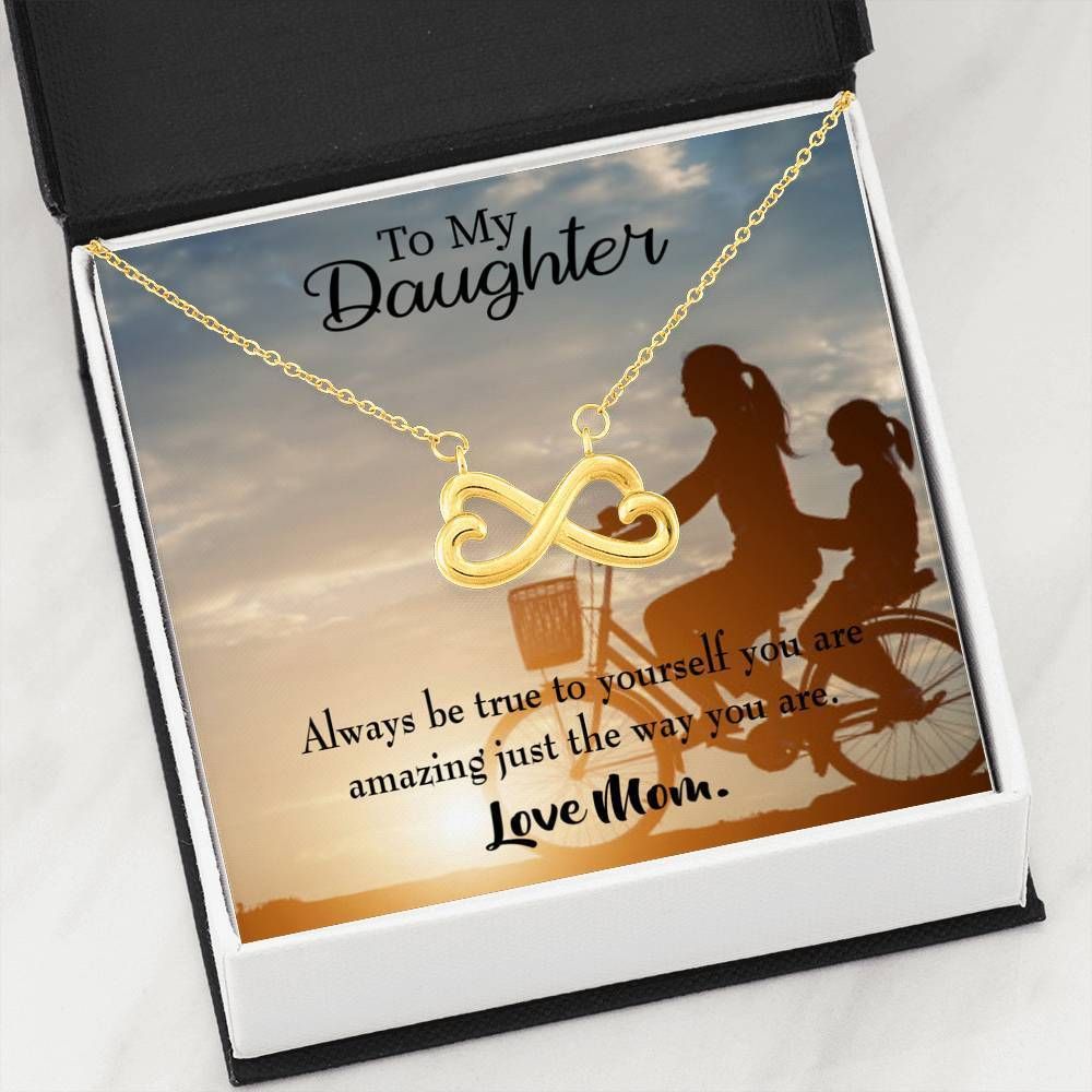 Mom Gift For Daughter Always Be True To Yourself 18K Gold Infinity Heart Necklace