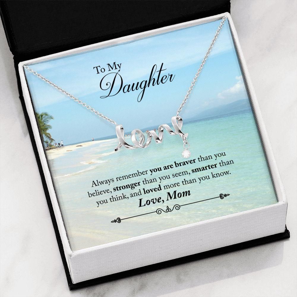 Loved More Than You Know Beach Mom Gift For Daughter Scripted Love Necklace