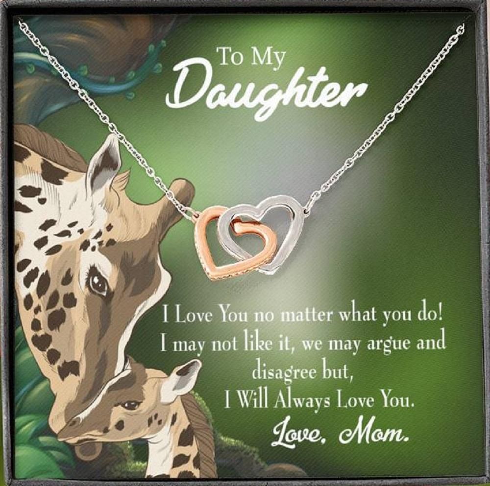Gift For Daughter I Love You No Matter What You Do Interlocking Hearts Necklace With Mahogany Style Gift Box