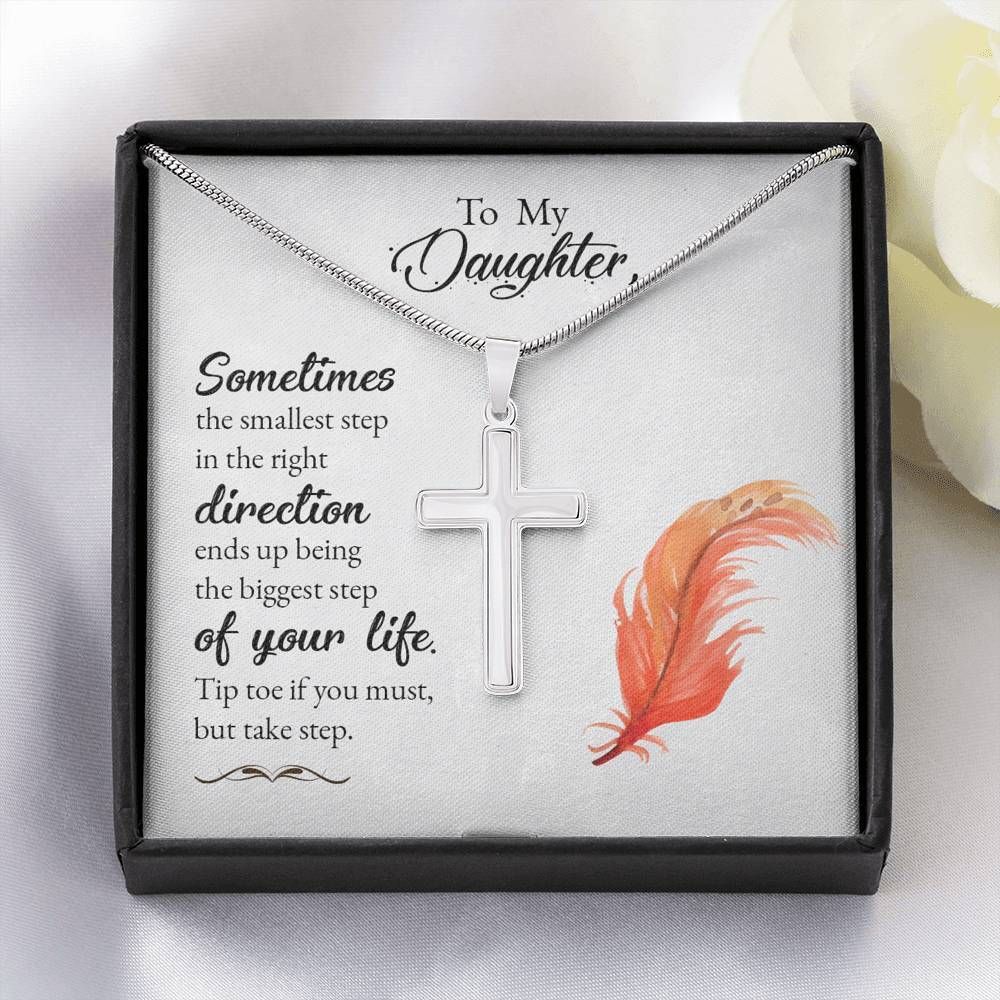 Christian Encouragement Card Gift For Daughter Stainless Artisan Crafted Cross Necklace