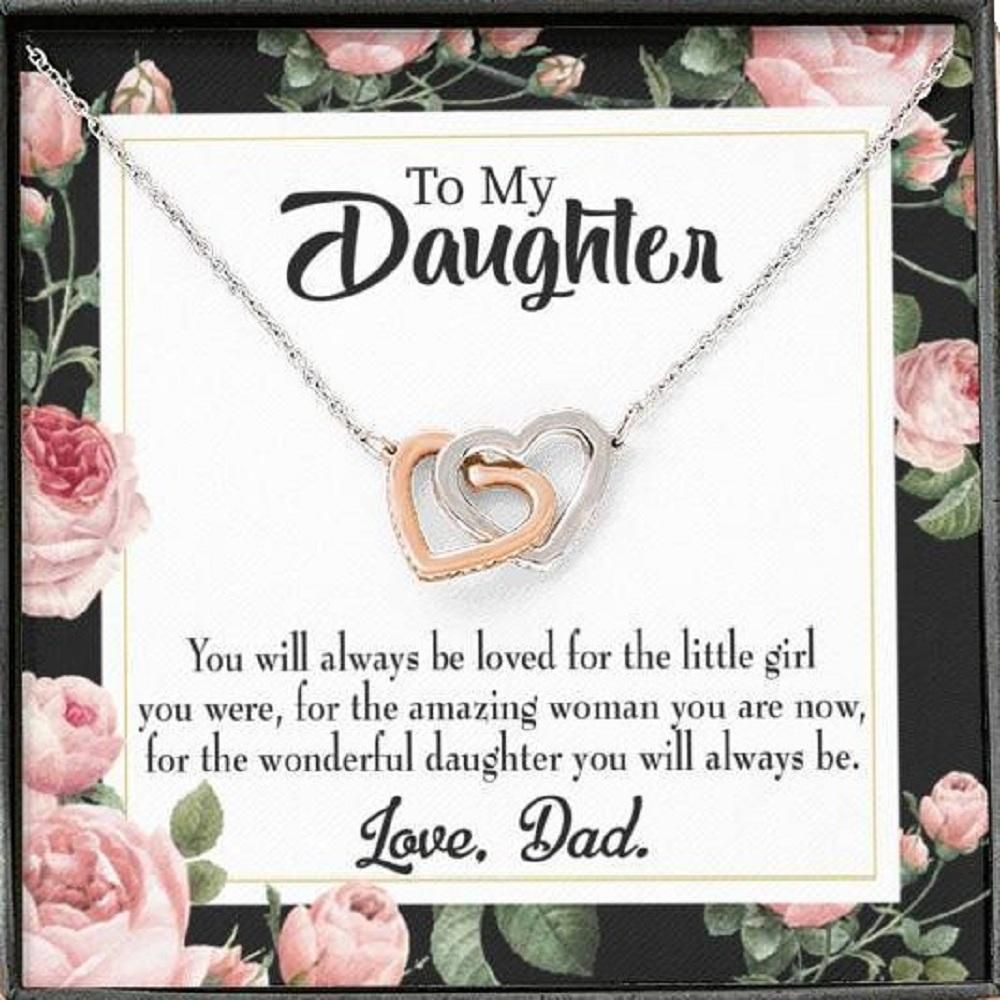Gift For Daughter You Will Always Be Loved Interlocking Hearts Necklace With Mahogany Style Gift Box