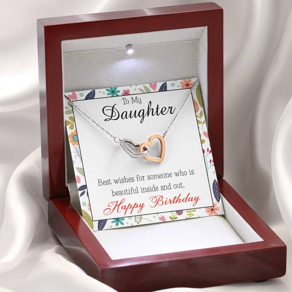Happy Birthday Gift For Daughter Interlocking Hearts Necklace With Mahogany Style Gift Box
