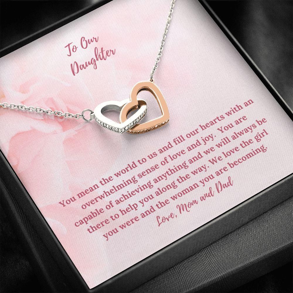 You Mean The World To Me Interlocking Hearts Necklace Parents Gift For Daughter