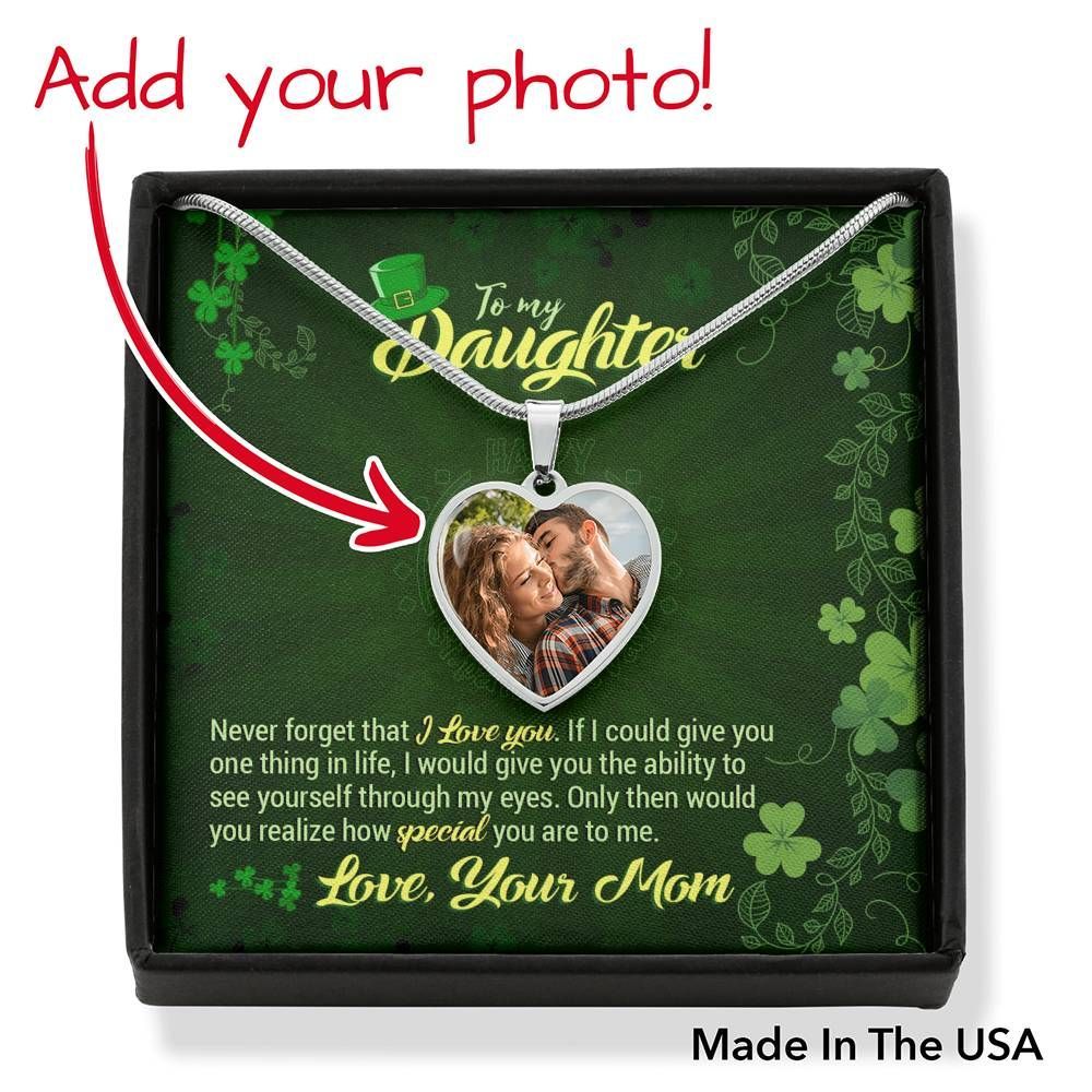 I Love You St Patrick's Day Heart Pendant Necklace Custom Photo Gift For Daughter
