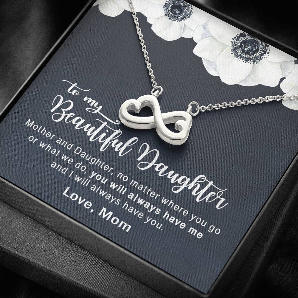 No Matter Where You Go White Flower Infinity Heart Necklace Gift For Daughter