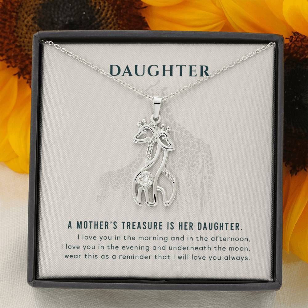 A Mother's Treasure White Background Giraffe Couple Necklace Gift For Daughter