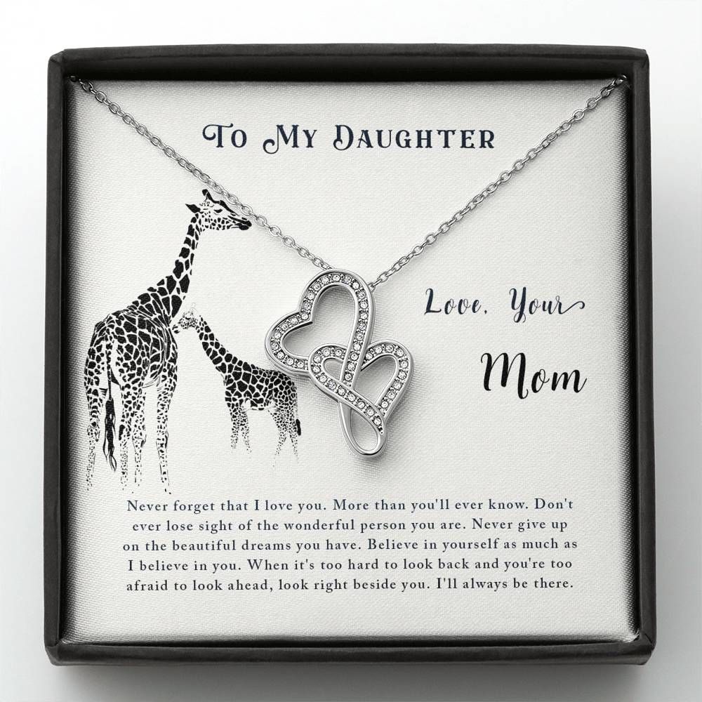 Never Forget That I Love You Mom Gift For Daughter Giraffe Double Hearts Necklace
