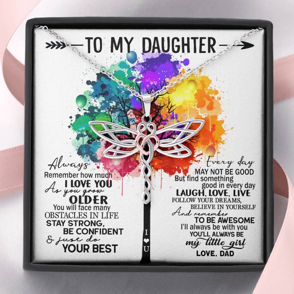 How Much I Love You Colorful Tree Dragonfly Dreams Necklace Gift For Daughter