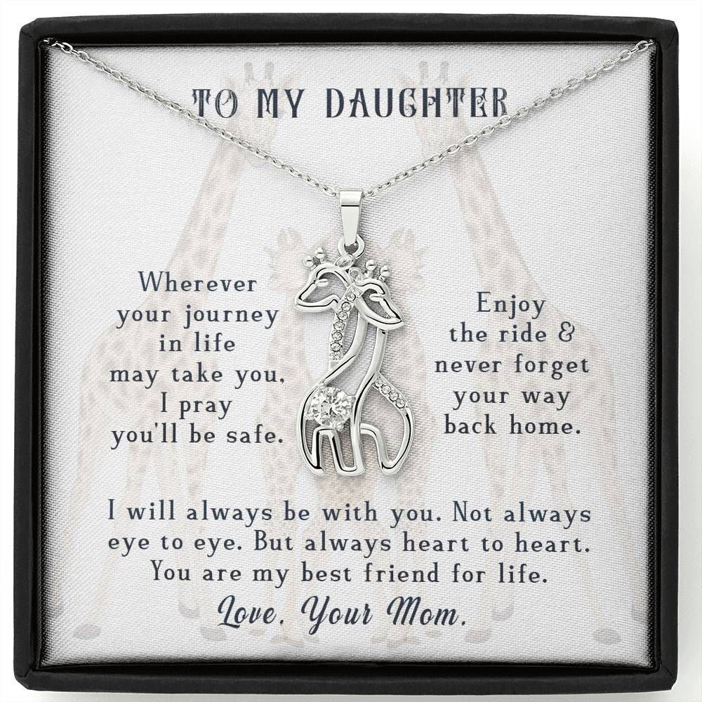 Never Forget Your Way Back Home Gift For Daughter Giraffe Couple Necklace