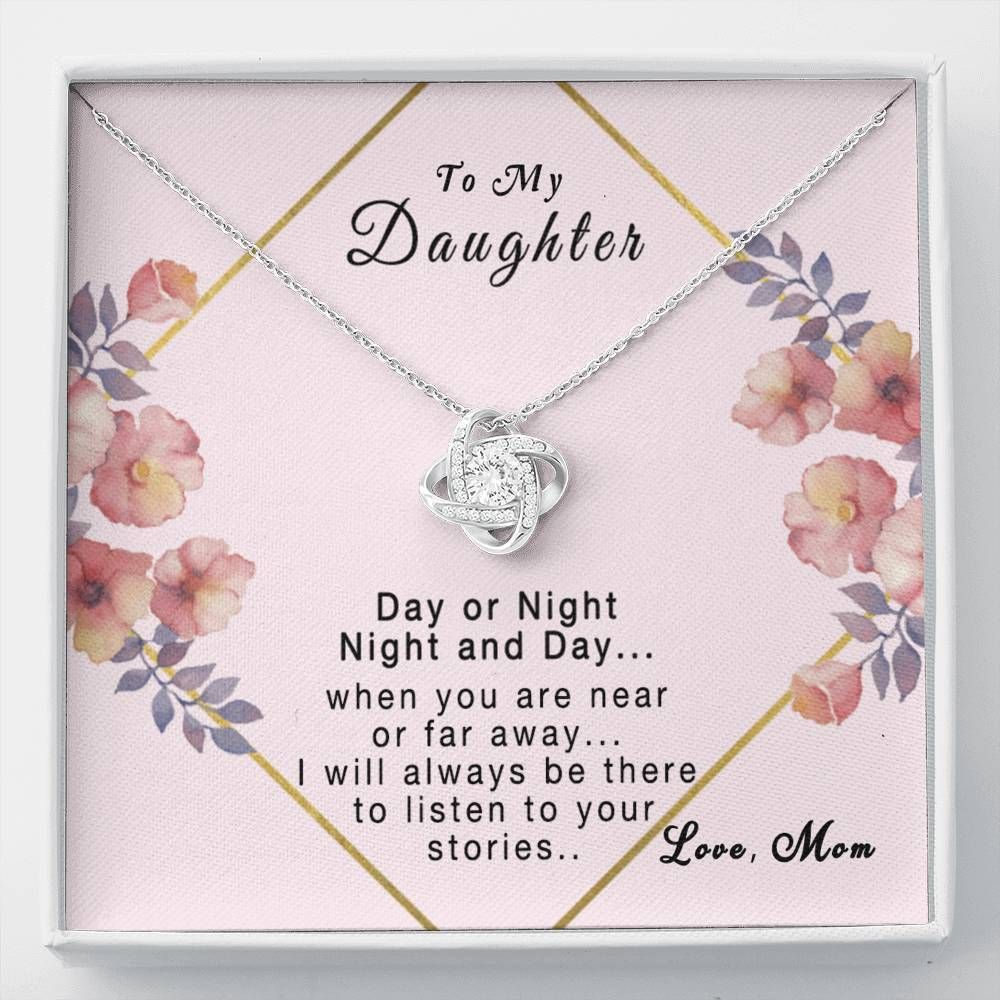 Gift For Daughter I'll Always Be There To Listen To Your Stories 14K White Gold Love Knot Necklace