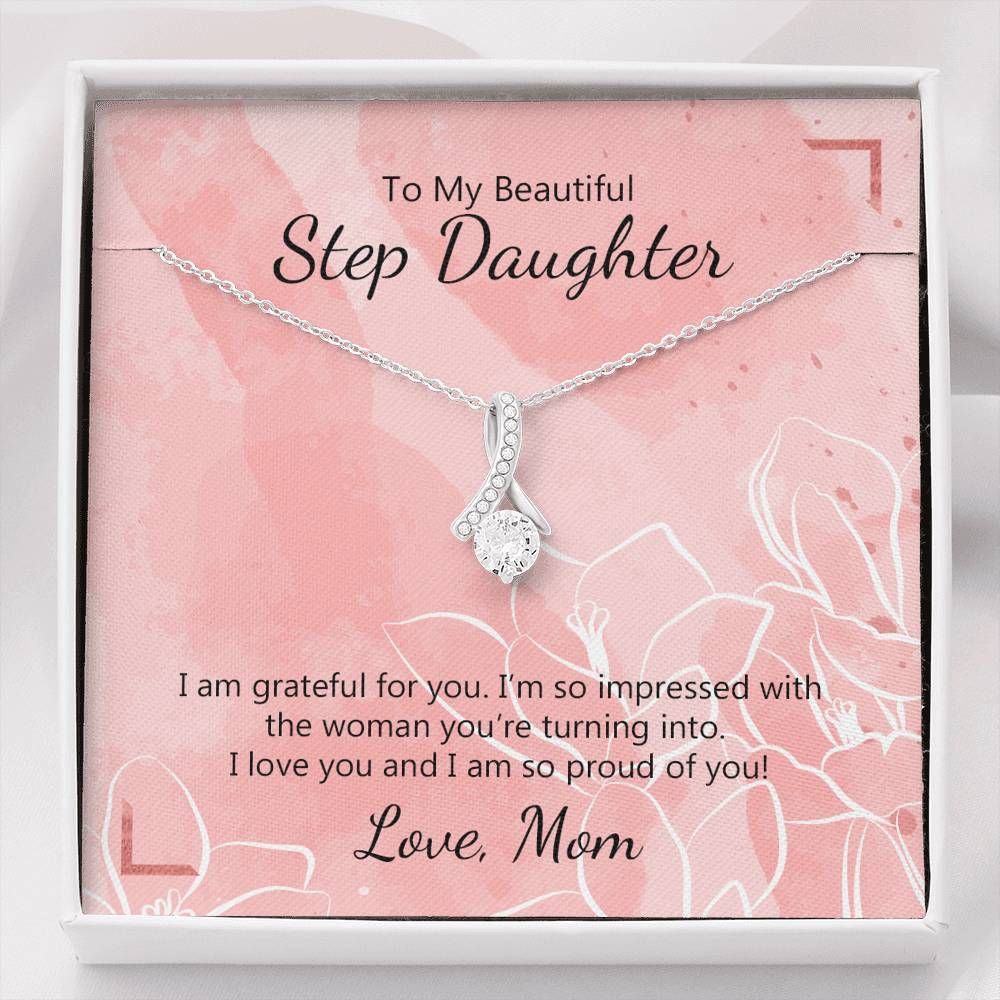 Gift For Step Daughter I Am So Proud Of You 14K White Gold Alluring Beauty Necklace