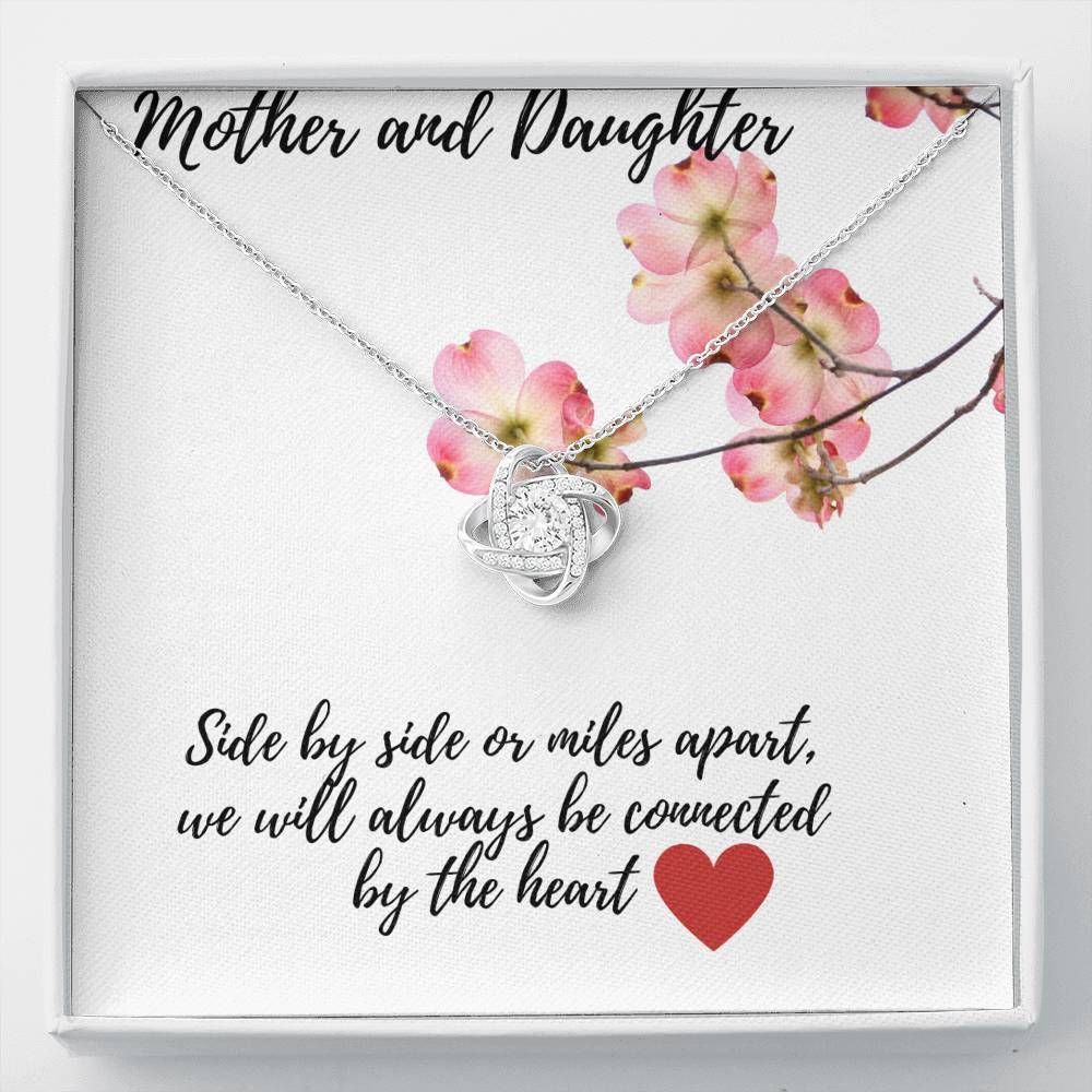 Cherry Blossom Always Be Connected By The Heart Love Knot Necklace Gift For Daughter