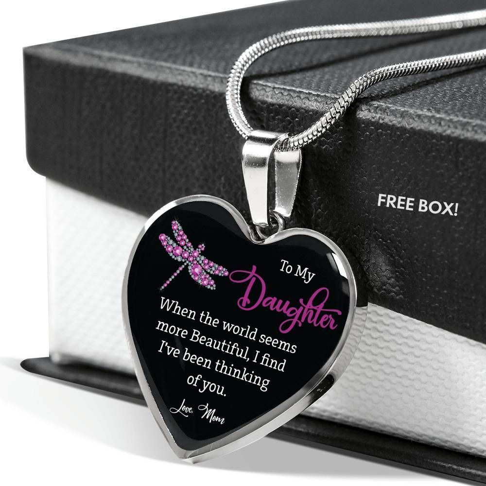 Gift For Daughter Dragonfly I've Been Thinking Of You Stainless Heart Pendant Necklace
