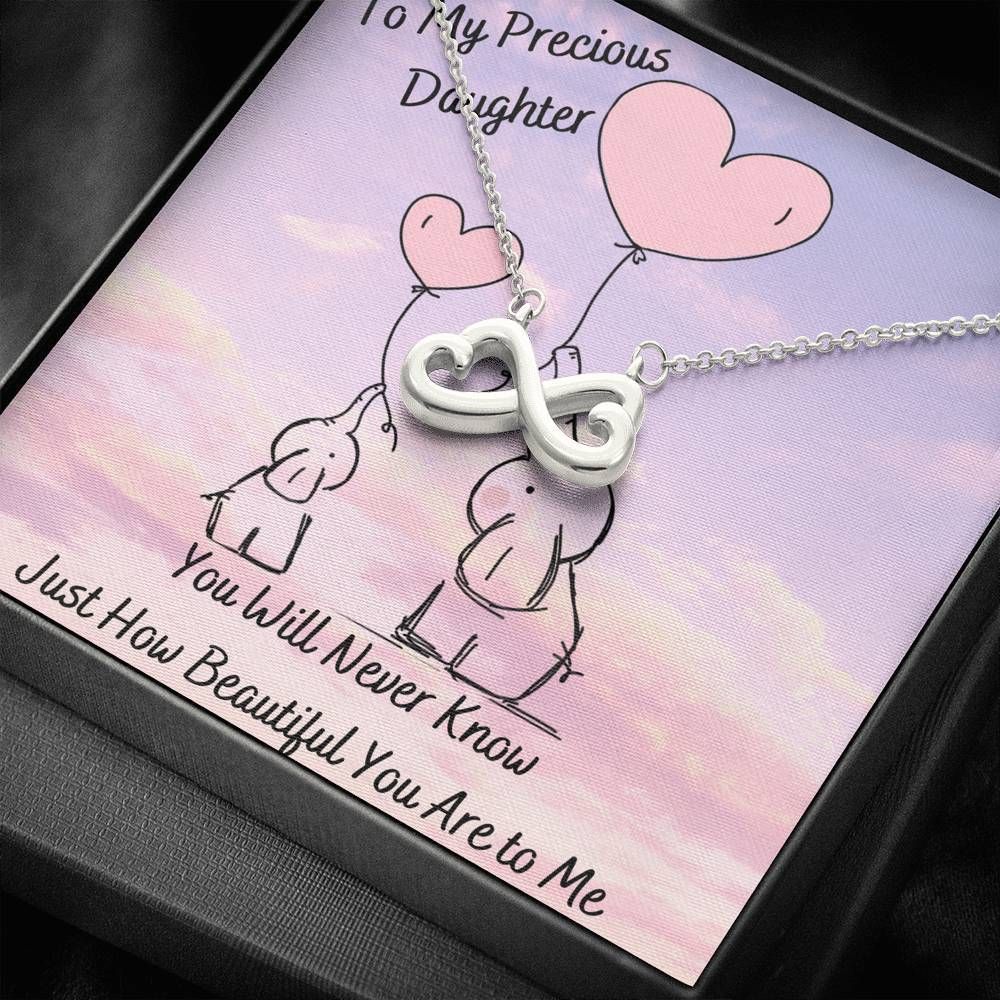 Gift For Daughter How Beautiful You Are To Me 14K White Gold Infinity Heart Necklace