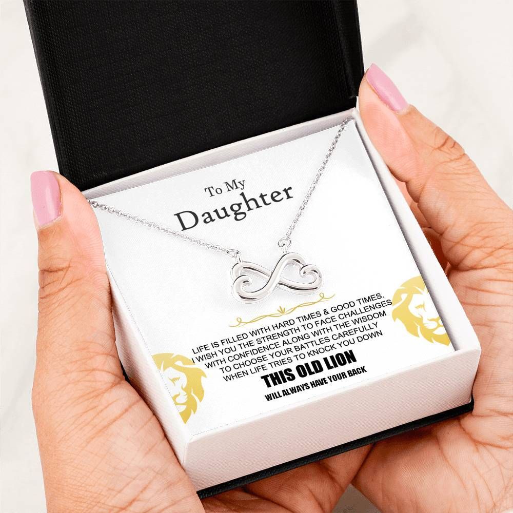 This Old Lion Will Always Have Your Back Gift For Daughter 14K White Gold Infinity Heart Necklace