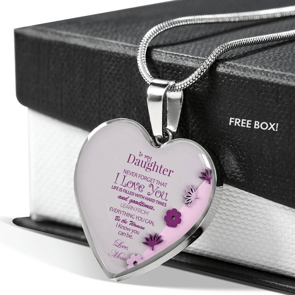 Purple Flower Learn From Everything Stainless Heart Pendant Necklace Gift For Daughter