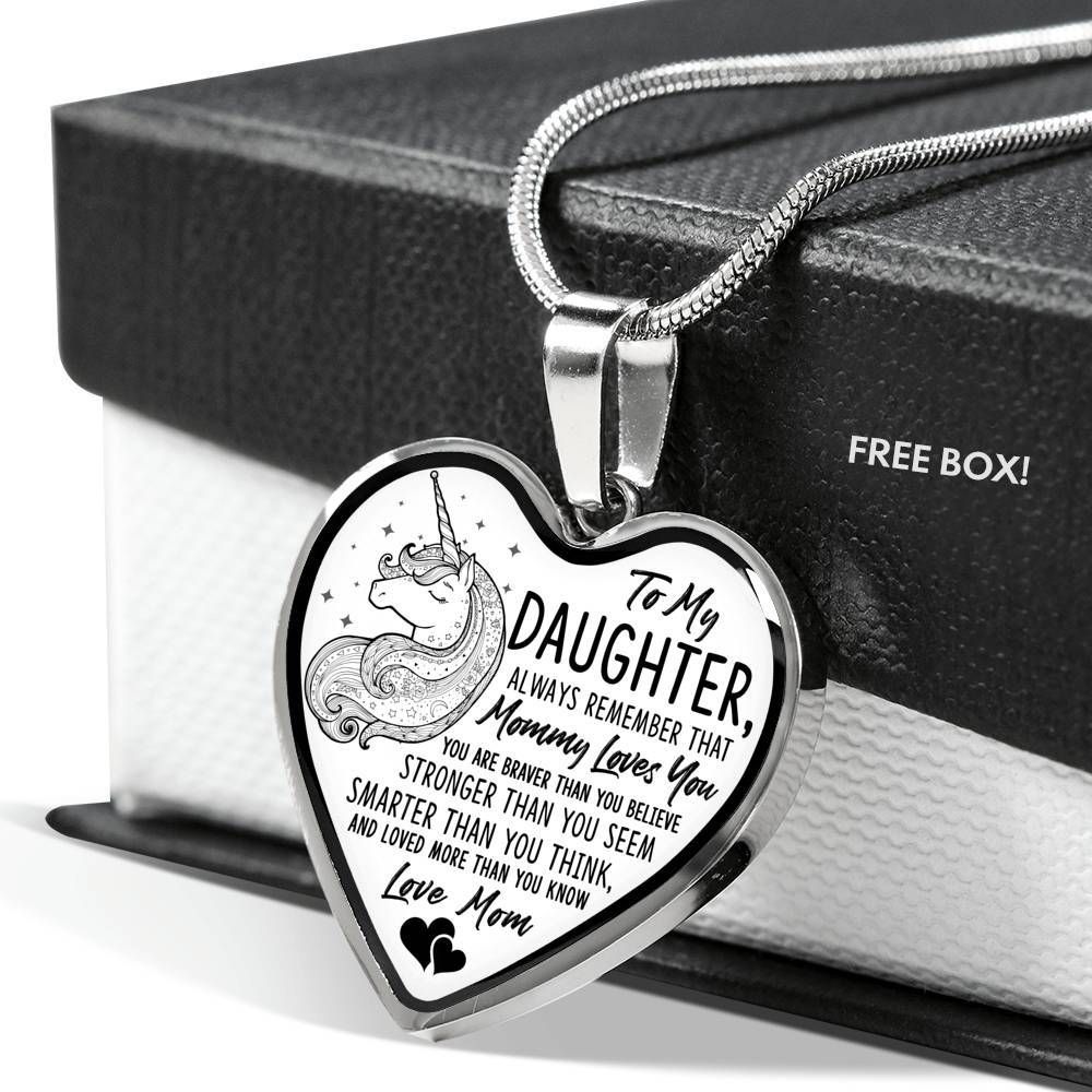 Gift For Daughter Unicorn Always Remember That Mommy Loves You Stainless Heart Pendant Necklace