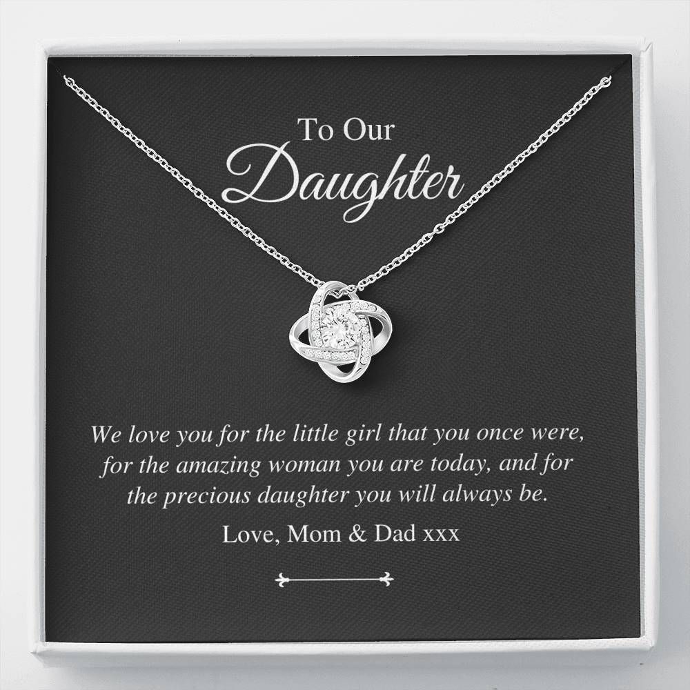 The Amazing Woman 14K White Gold Love Knot Necklace Gift For Daughter