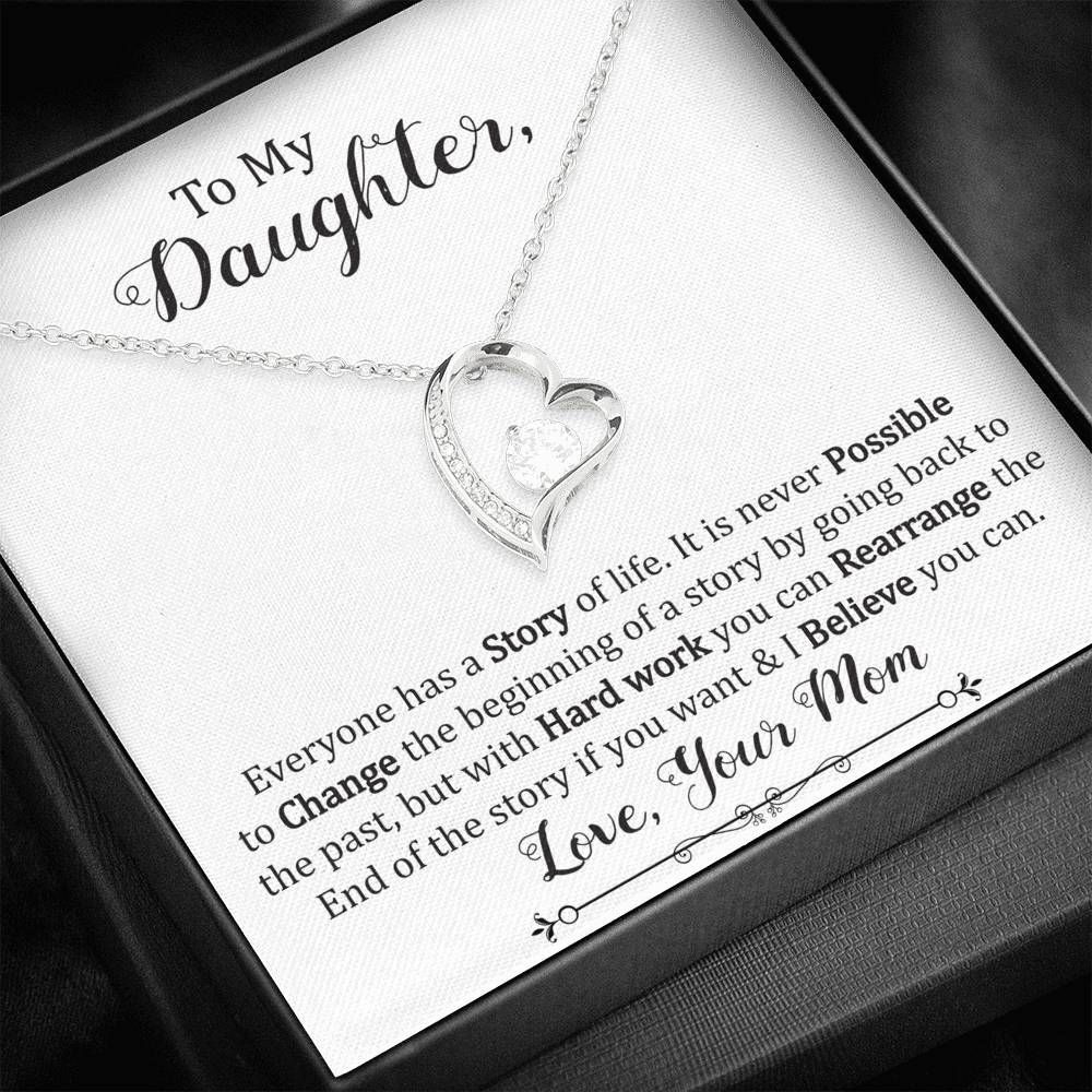 Hard Work You Can Rearrange The End Of The Story 14K White Gold Forever Love Necklace Gift For Daughter