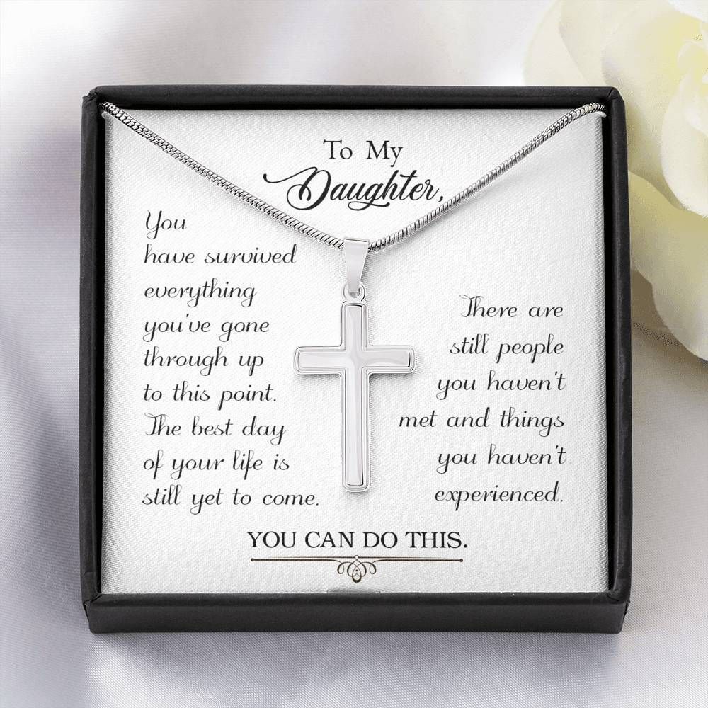 You Can Do This Message Card Cross Necklace Gift For Daughter