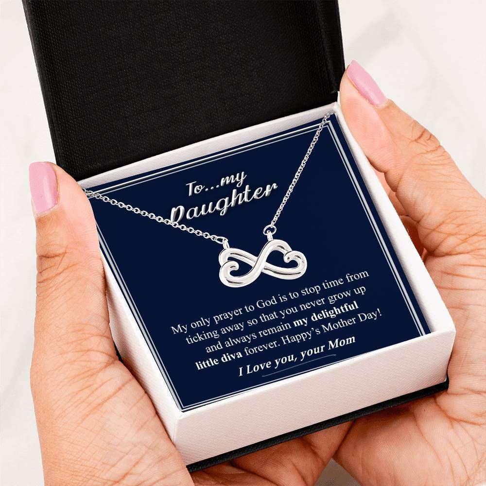 Gift For Daughter You Never Grow Up And Always Remain My Delightful Little Diva Forever 14K White Gold Infinity Heart Necklace