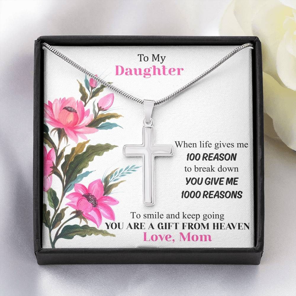 You're A Gift From Heaven Giving Daughter White Gold Cross Necklace