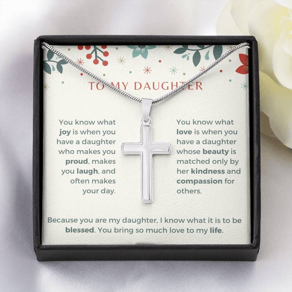 You Are My Daughter Giving Daughter White Gold Cross Necklace