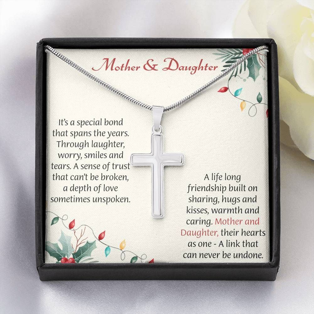 Mother And Daughter It's A Special Bond Giving Daughter White Gold Cross Necklace