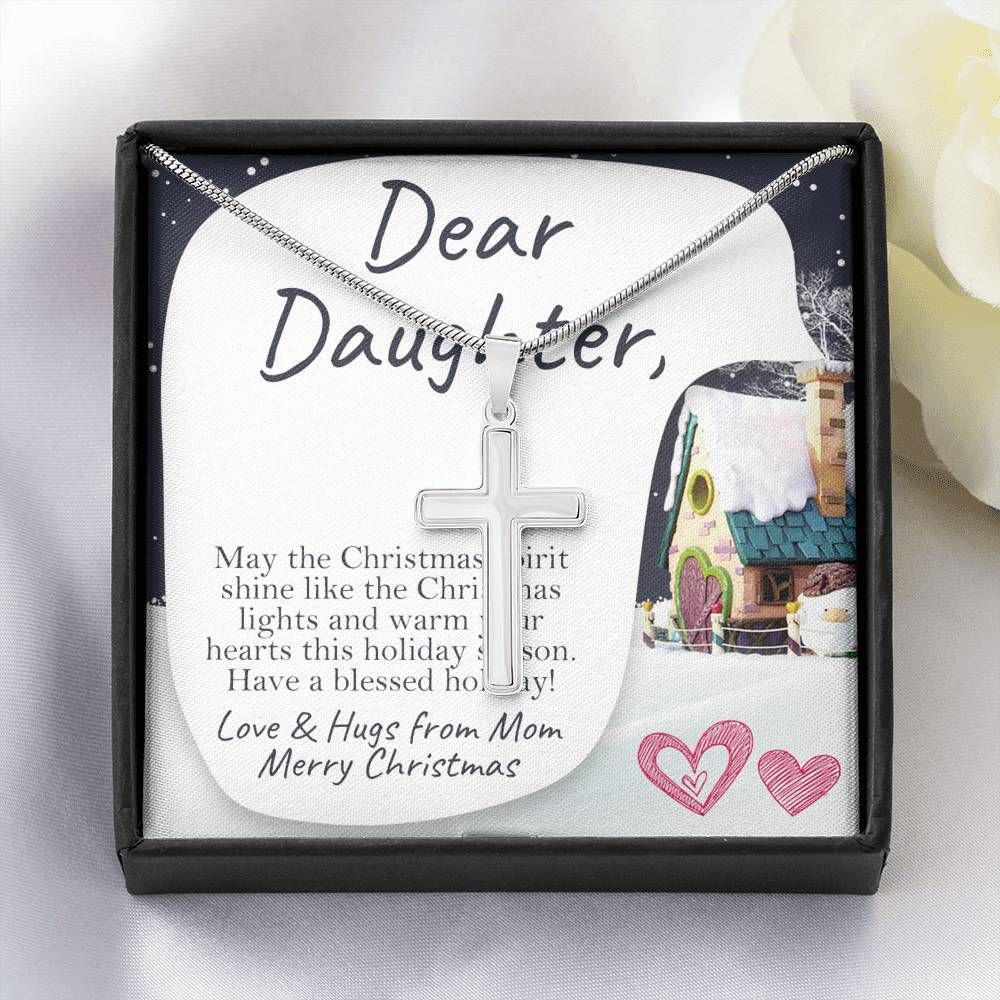 Have A Blessed Christmas White Gold Cross Necklace For Daughter