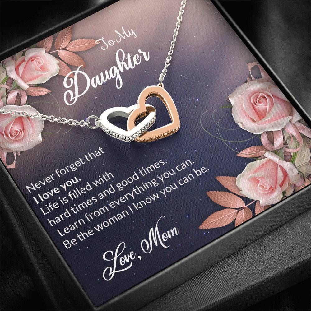 Never Forget That I Love You To Daughter With Flowers Interlocking Hearts Necklace