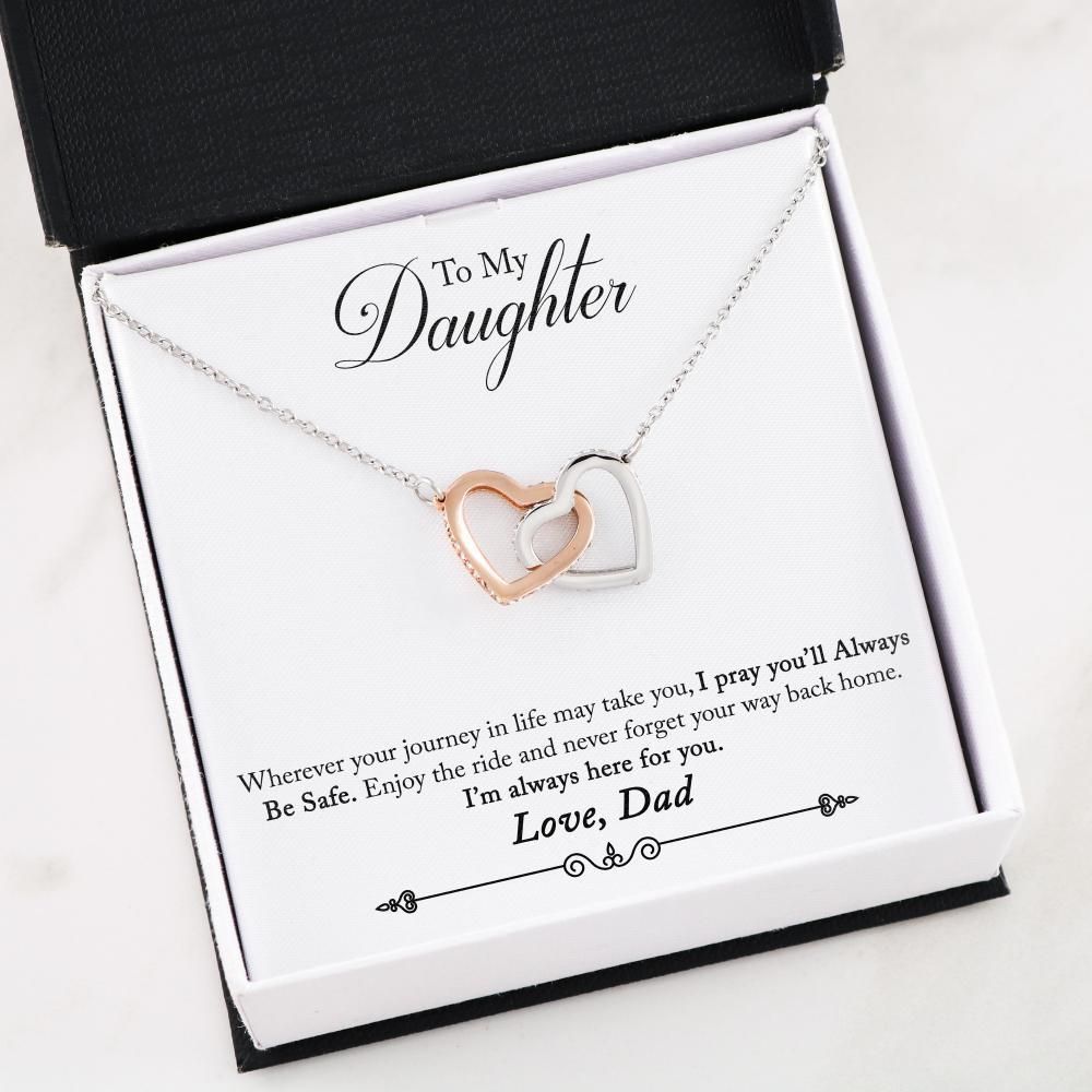 To My Daughter I Pray You'll Always Be Safe Interlocking Hearts Necklace