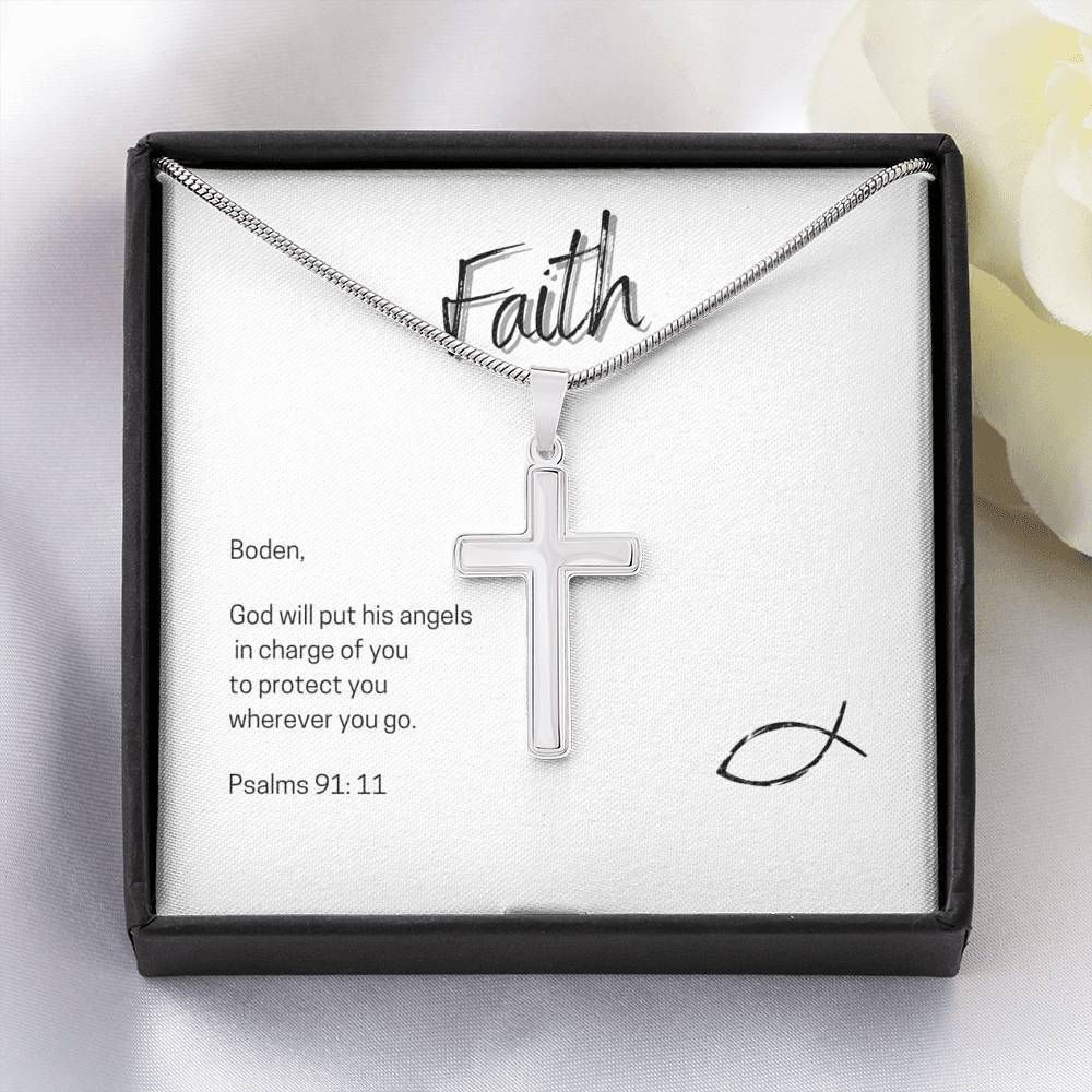 Faith Protect You Wherever You Go White Gold Cross Necklace For Daughter