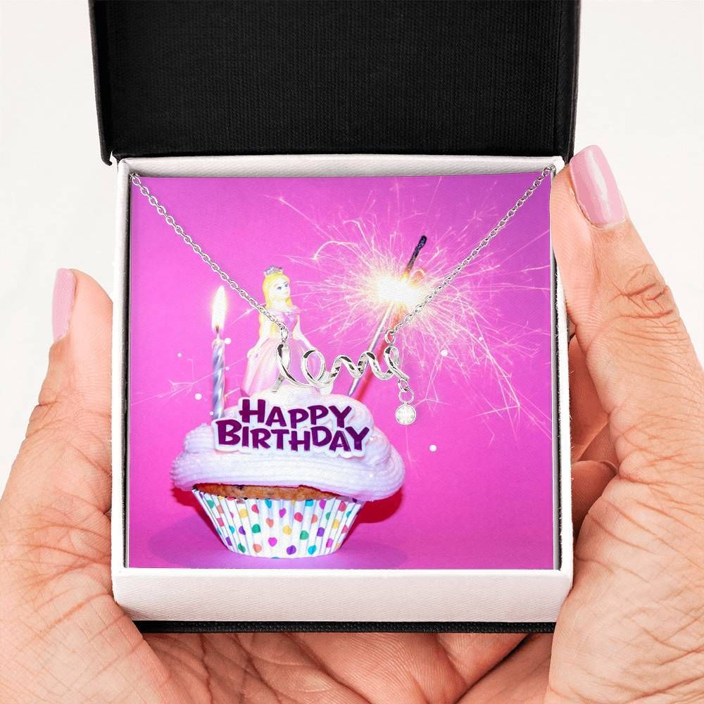 Happy Birthday Small Cake Scripted Love Necklace For Daughter