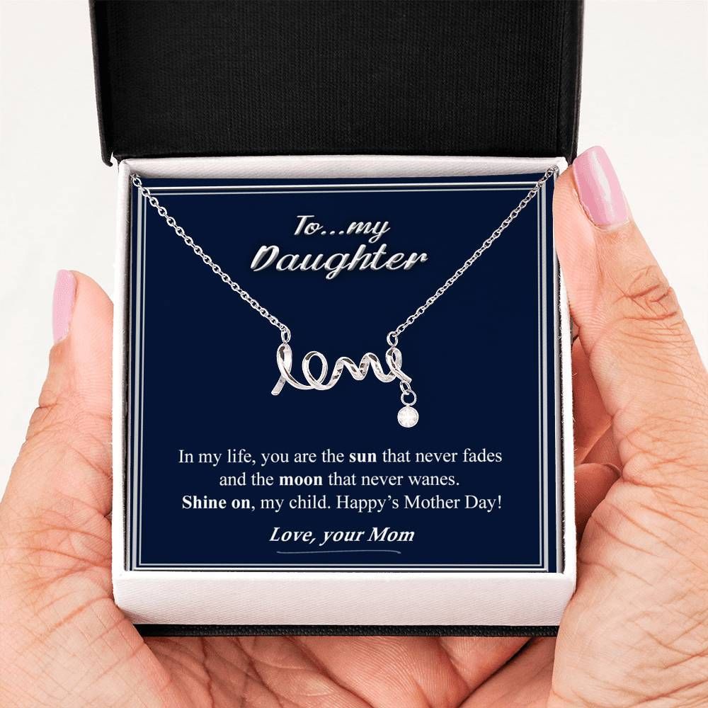 To Daughter From Mom Sun Moon Shine Scripted Love Necklace