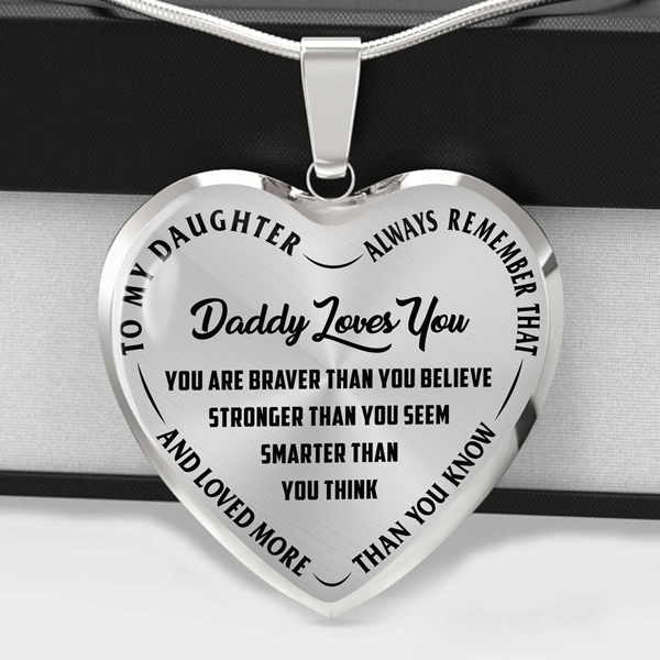 Daddy Loves You Heart Pendant Necklace Gift For Daughter
