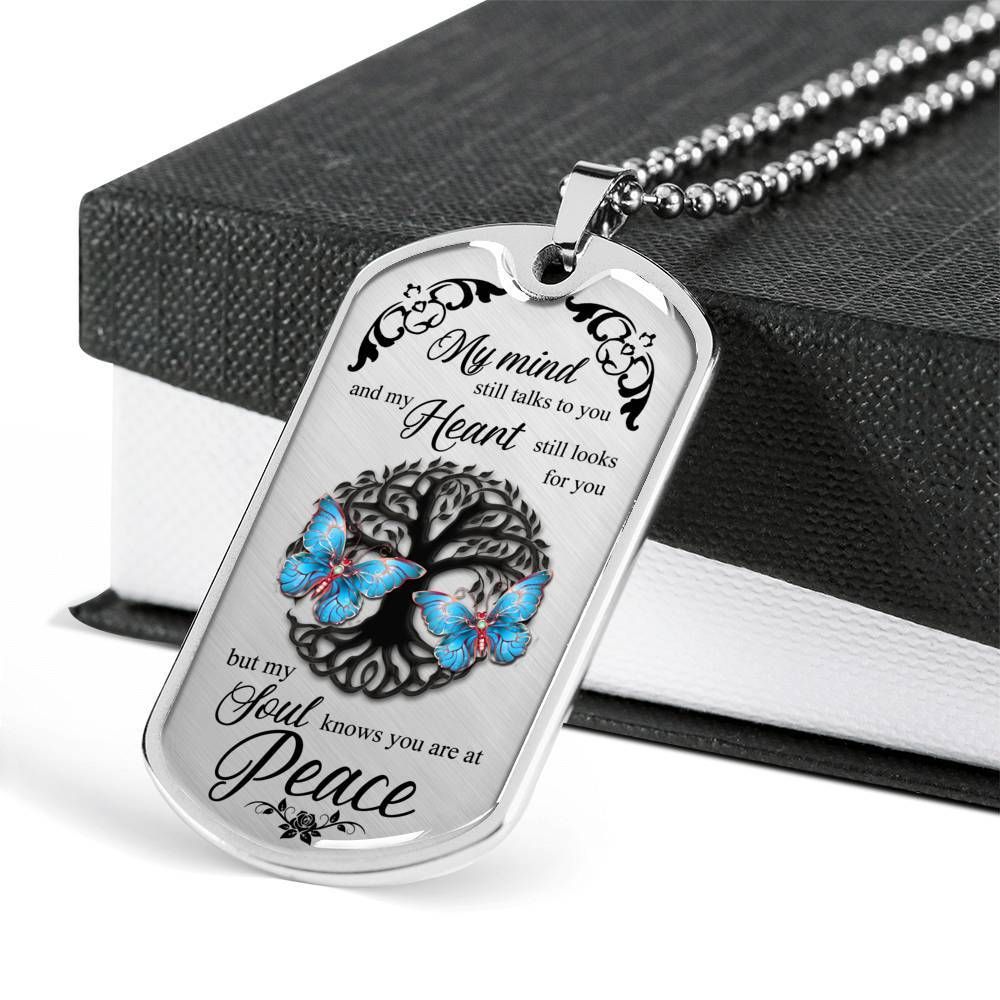 Blue Butterflies Tree Of Life Dog Tag Necklace For Daughter