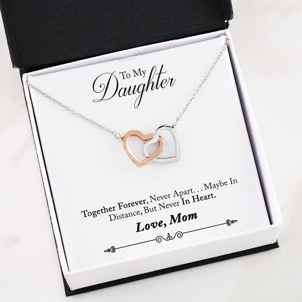 Never Apart Mom Giving Daughter Interlocking Hearts Necklace