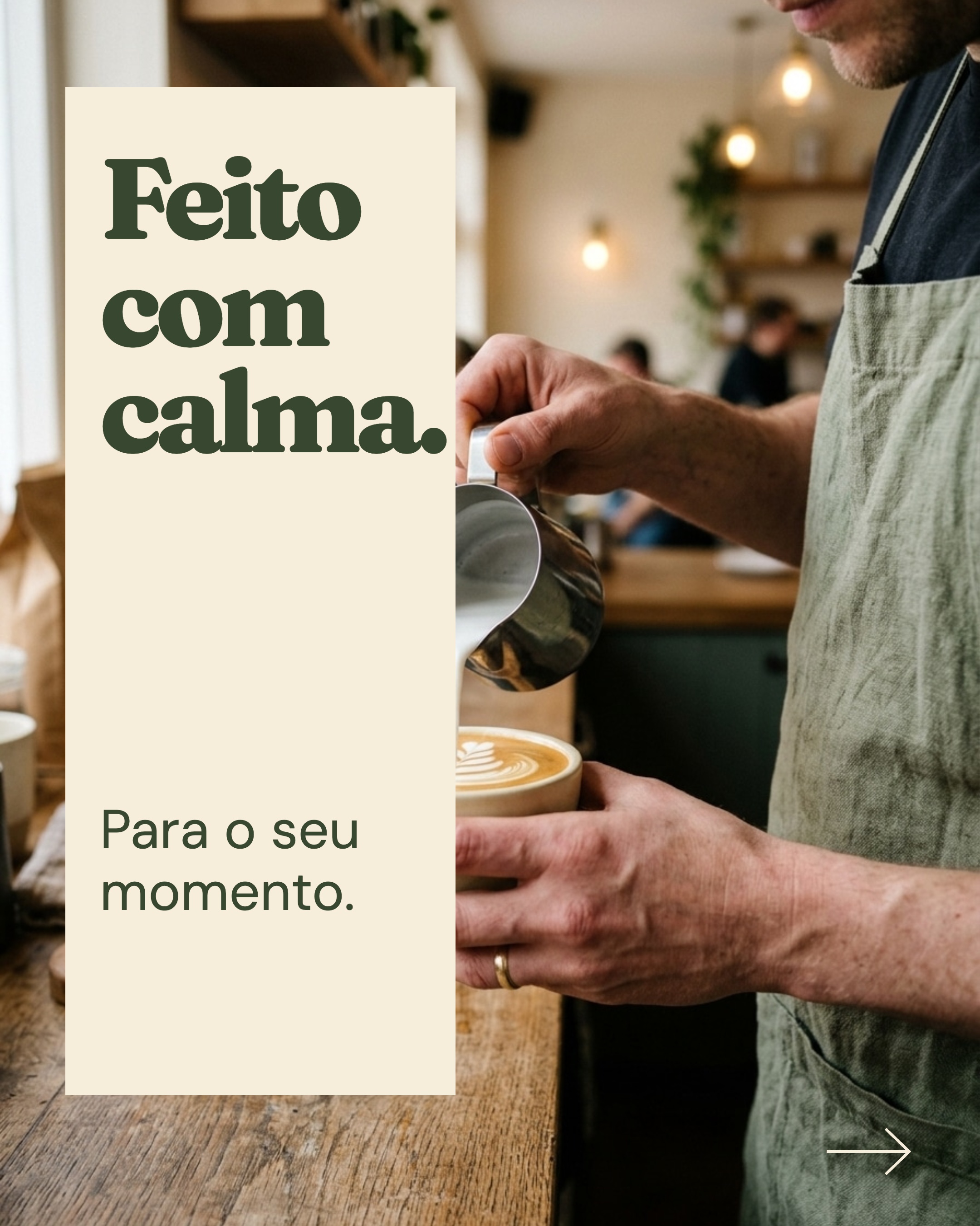 Feito com calma. Fotografia de preparo e placa de balcão