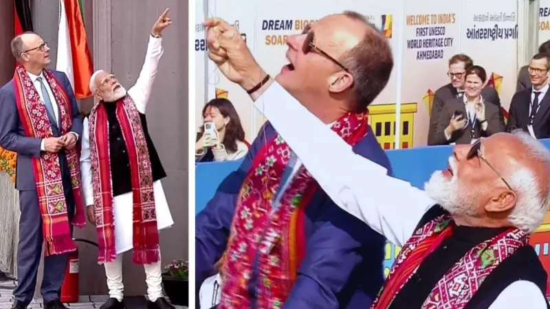 भारत दौरे पर जर्मन चांसलर फ्रेडरिक मर्ज, पीए मोदी के साथ उड़ाई पतंग