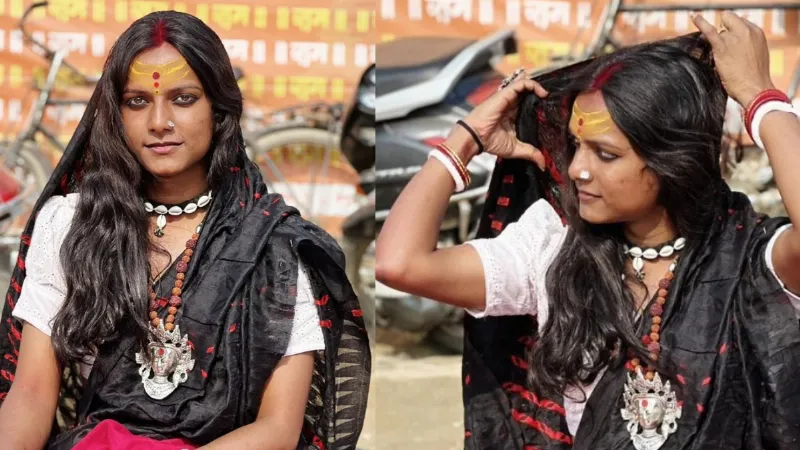 Beautiful eyes sandalwood forehead black saree Anandradha Goswami came to Magh Mela going viral