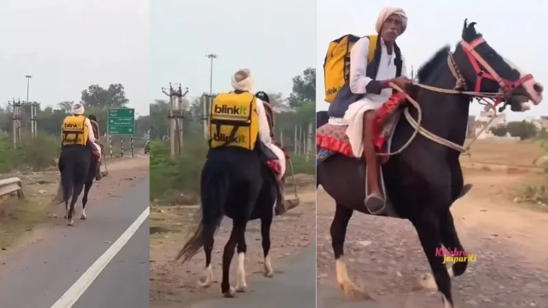 Viral Video: घोड़े से ब्लिंकिट ऑर्डर की डिलीवरी, पीठ पर बैग लेकर देसी अंदाज में पहुंचे चाचा, देखें