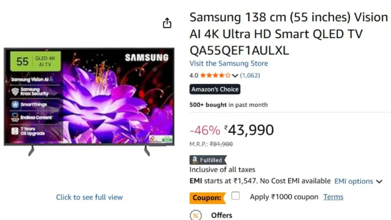 Samsung के इस धांसू TV पर धमाकेदार डिस्काउंट, यहां मिल रहा 40,000 रुपये सस्ता, चेक करें ऑफर