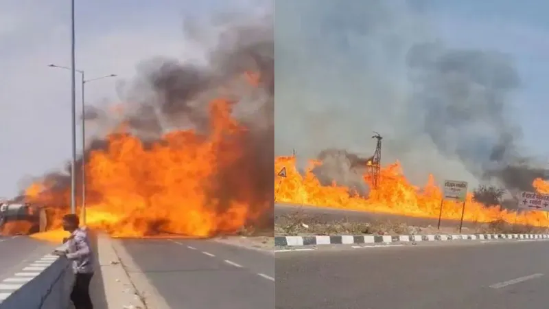 राजस्थान में हाईवे पर भयानक हादसा, पलटे टैंकर से 200 मीटर तक भड़की आग, एक शख्स जिंद जला