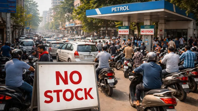पेट्रोल पंप पर लंबी लाइनें, कई शहरों में लगा 'No Stock' का बोर्ड, क्या है ईंधन संकट की असली वजह?