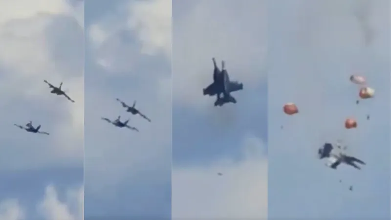 Fighter Jet Crash: एयर शो के दौरान हवा में भिड़े US नेवी के दो फाइटर जेट, बने आग का गोला, देखें Video
