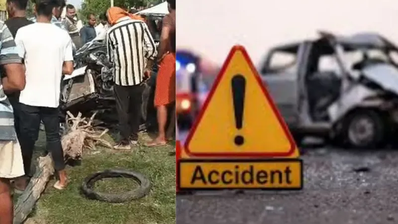 Horrific road accident Aurangabad Bihar three killed two injured in collision between car and tractor